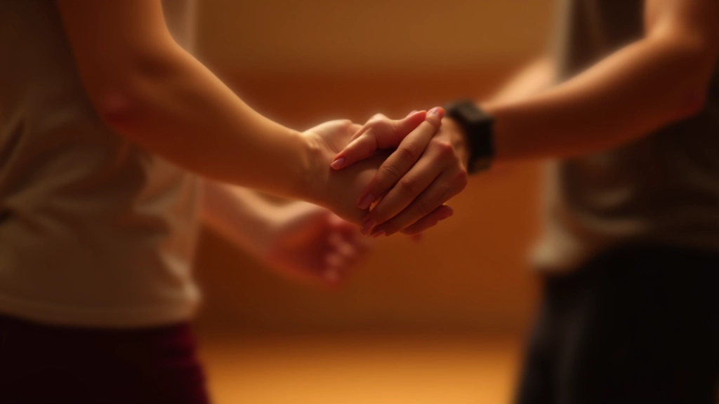 Hands demonstrating proper dance hold and frame position with warm studio lighting